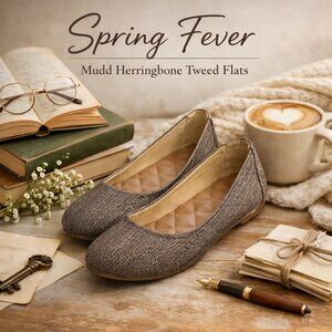 Mudd Brown Herringbone Tweed Ballet Flats 6.5 Quilted Insole Style MDMICHONNEBRO